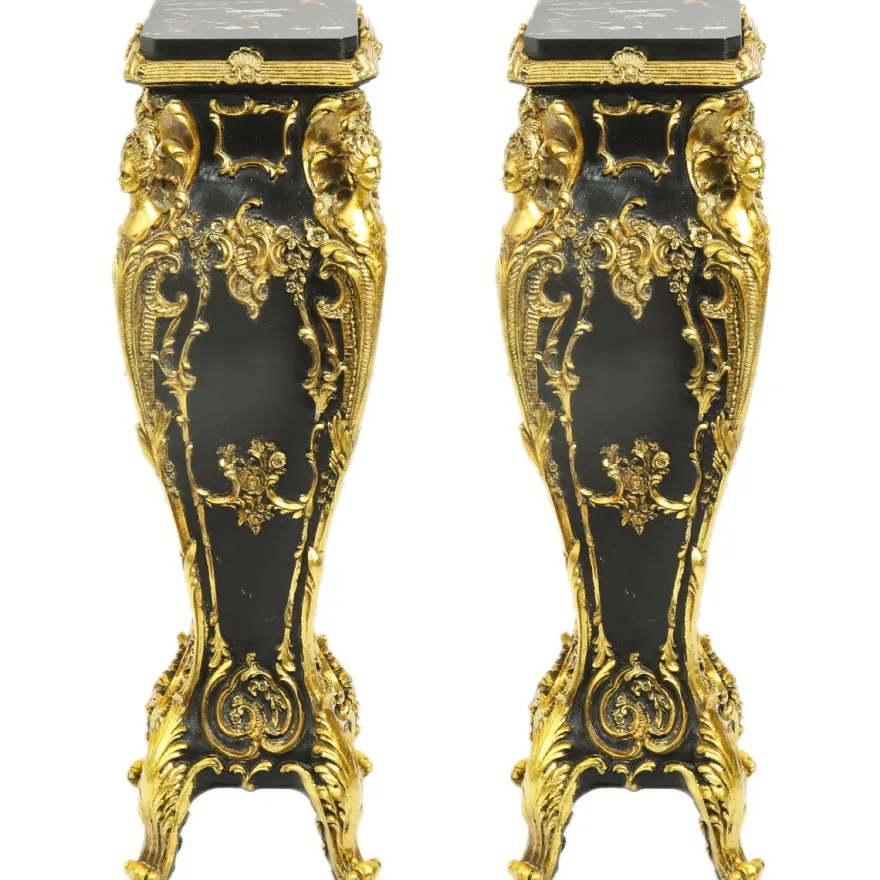 Casa Padrino Barock Marmor Säulen Set Gold / Schwarz 25 x 25 x H.70 cm - Luxuriöse Dekosäulen im 2er Set