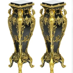 Casa Padrino Barock Marmor Säulen Set Gold / Schwarz 25 x 25 x H.70 cm - Luxuriöse Dekosäulen im 2er Set