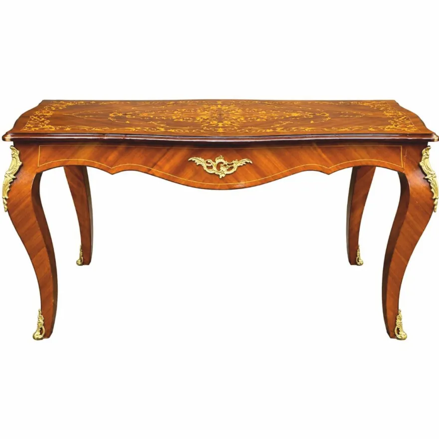Casa Padrino Barock Massivholz Esstisch Braun Intarsien / Gold 160 cm - Barock Esszimmer Möbel