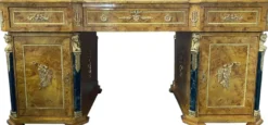 Casa Padrino Barock Massivholz Schreibtisch Naturfarben / Schwarz / Messing