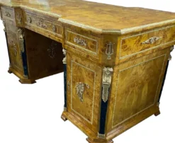 Casa Padrino Barock Massivholz Schreibtisch Naturfarben / Schwarz / Messing