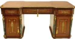 Casa Padrino Barock Massivholz Schreibtisch Braun / Grün / Gold - Prunkvoller Bürotisch im Barockstil - Handgefertigte Barock Büro Möbel