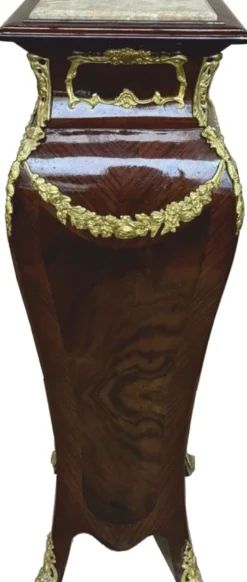 Casa Padrino Barock Massivholz Säule mit Marmorplatte Dunkelbraun / Gold / Creme H. 122 cm