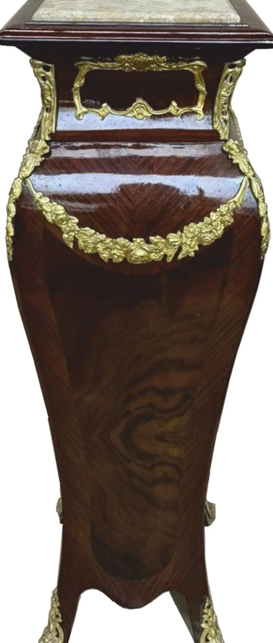Casa Padrino Barock Massivholz Säule mit Marmorplatte Dunkelbraun / Gold / Creme H. 122 cm