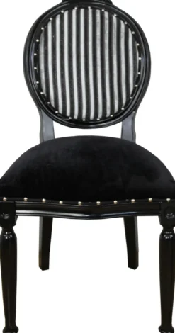 Casa Padrino Barock Medaillon Luxus Esszimmer Stuhl ohne Armlehnen in Schwarz / Silber Mod2 - Limited Edition