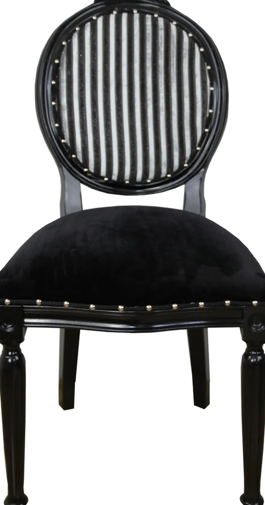 Casa Padrino Barock Medaillon Luxus Esszimmer Stuhl ohne Armlehnen in Schwarz / Silber Mod2 - Limited Edition