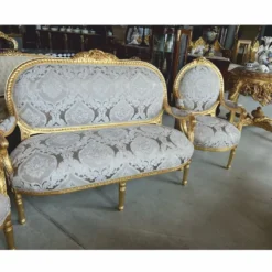 Casa Padrino Barock Medaillon Salon Stuhl Grau / Gold H. 100 cm - Barock Möbel
