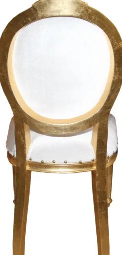 Casa Padrino Barock Medaillon Luxus Esszimmer Stuhl ohne Armlehnen in Weiss / Gold - Limited Edition