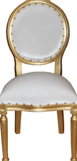 Casa Padrino Barock Medaillon Luxus Esszimmer Stuhl ohne Armlehnen in Weiss / Gold - Limited Edition