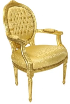 Casa Padrino Barock Medaillon Salon Stuhl Gold Muster / Gold - Möbel Antik Stil
