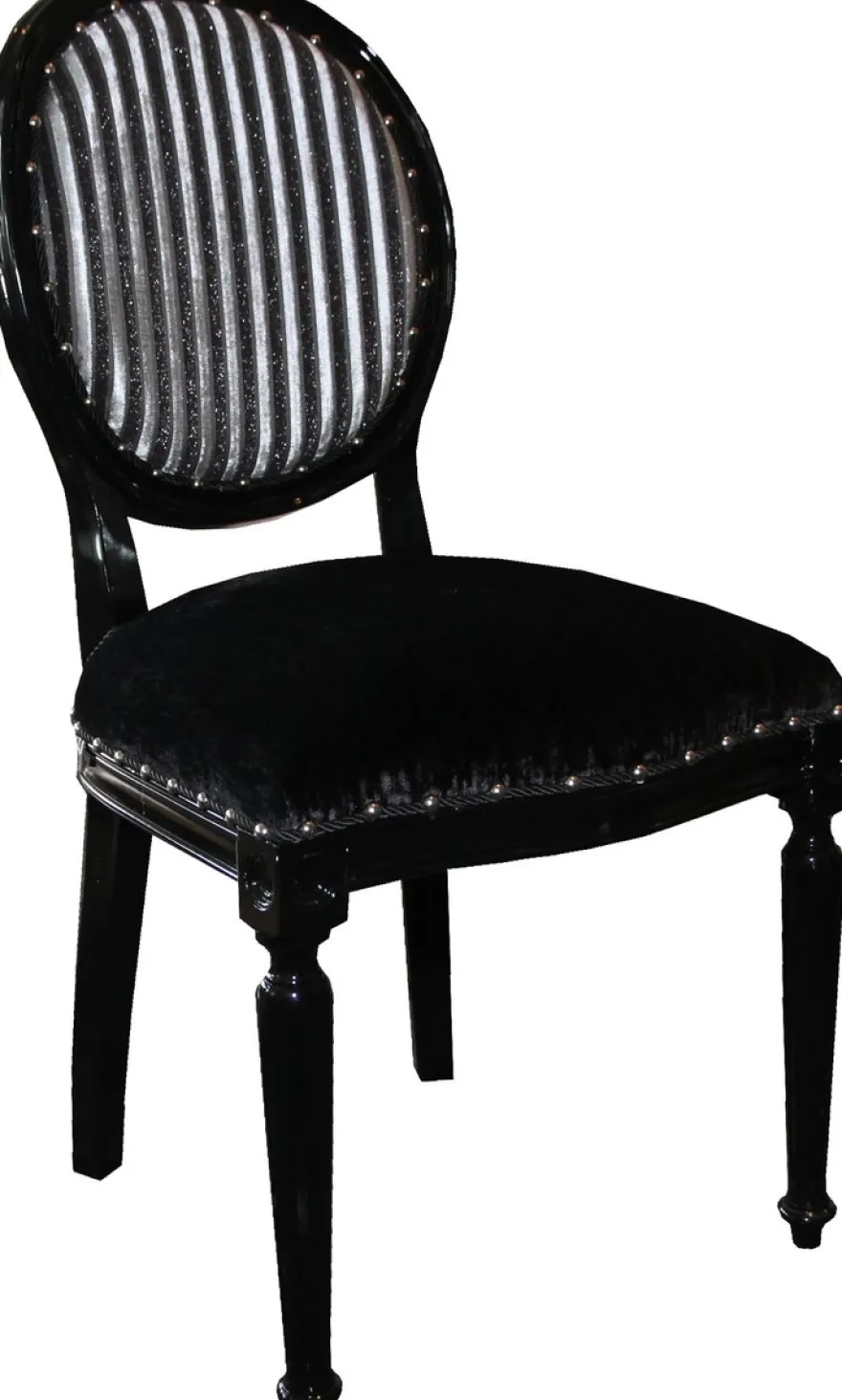 Casa Padrino Barock Medaillon Luxus Esszimmer Stuhl ohne Armlehnen in Schwarz / Silber - Limited Edition