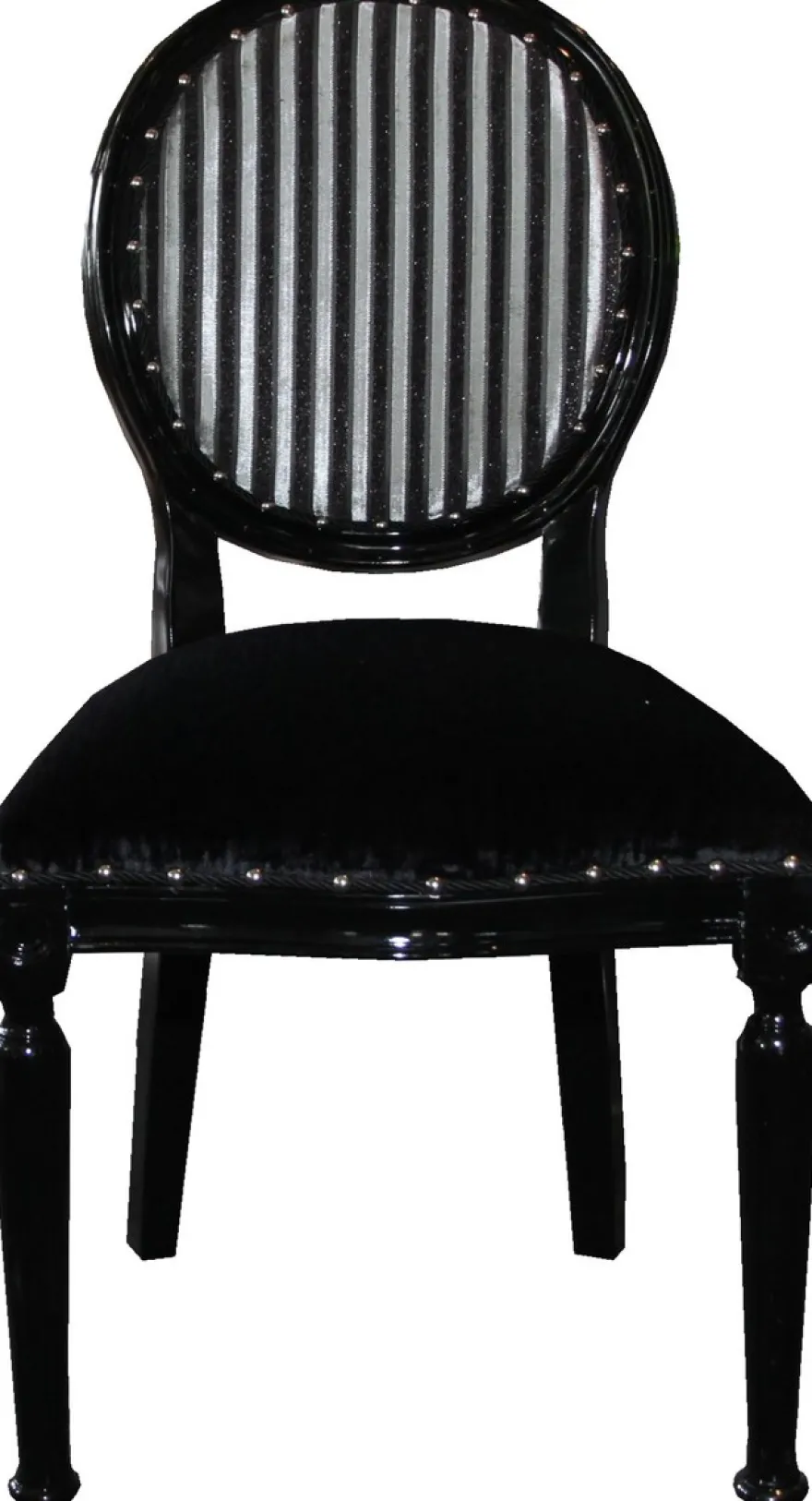 Casa Padrino Barock Medaillon Luxus Esszimmer Stuhl ohne Armlehnen in Schwarz / Silber - Limited Edition