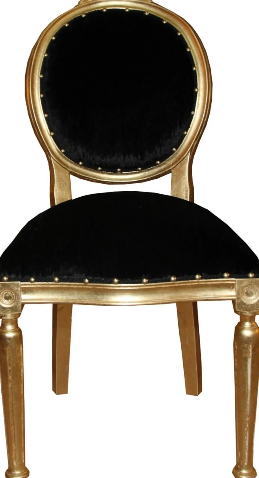 Casa Padrino Barock Medaillon Luxus Esszimmer Stuhl ohne Armlehnen in Schwarz / Gold - Interior