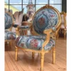 Casa Padrino Barock Medaillon Salon Stuhl Hellblau / Bunt / Gold H. 100 cm - Barock Möbel