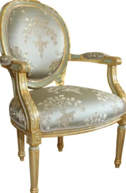 Casa Padrino Barock Medaillon Salon Stuhl Grün Muster / Gold Modell Versailles - Möbel Antik Stil