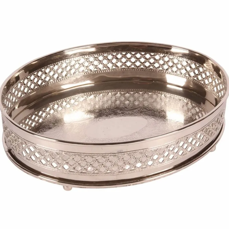 Casa Padrino Barock Messing Serviertablett Silber 30 cm - Barock Deko Accessoires - Gastronomie Accessoires