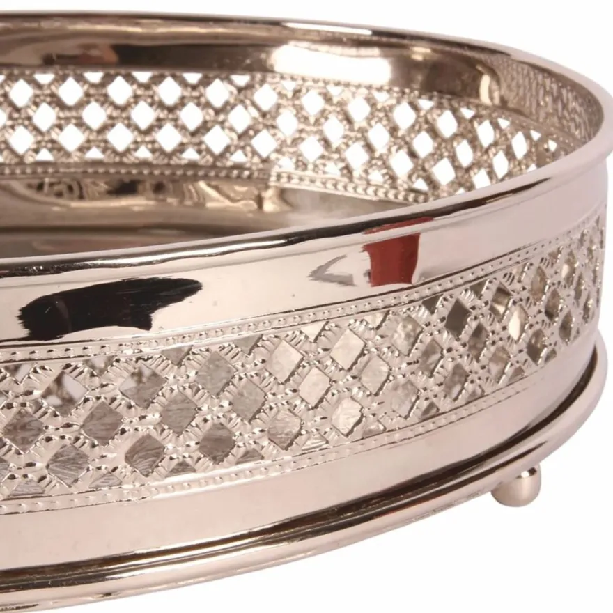 Casa Padrino Barock Messing Serviertablett Silber 30 cm - Barock Deko Accessoires - Gastronomie Accessoires