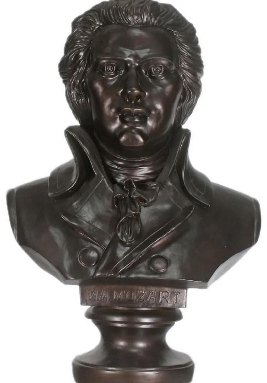 Casa Padrino Barock Mozart Büste Schwarz 50 x 25 x H. 65 cm - Dekofigur im Barockstil
