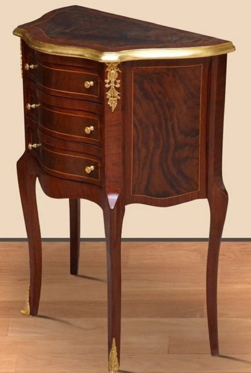 Casa Padrino Barock Nachtkommode Dunkelbraun / Gold - Handgefertigte Massivholz Kommode im Barockstil - Antik Stil Nachttisch - Beistelltisch mit 3 Schubladen - Barock Möbel