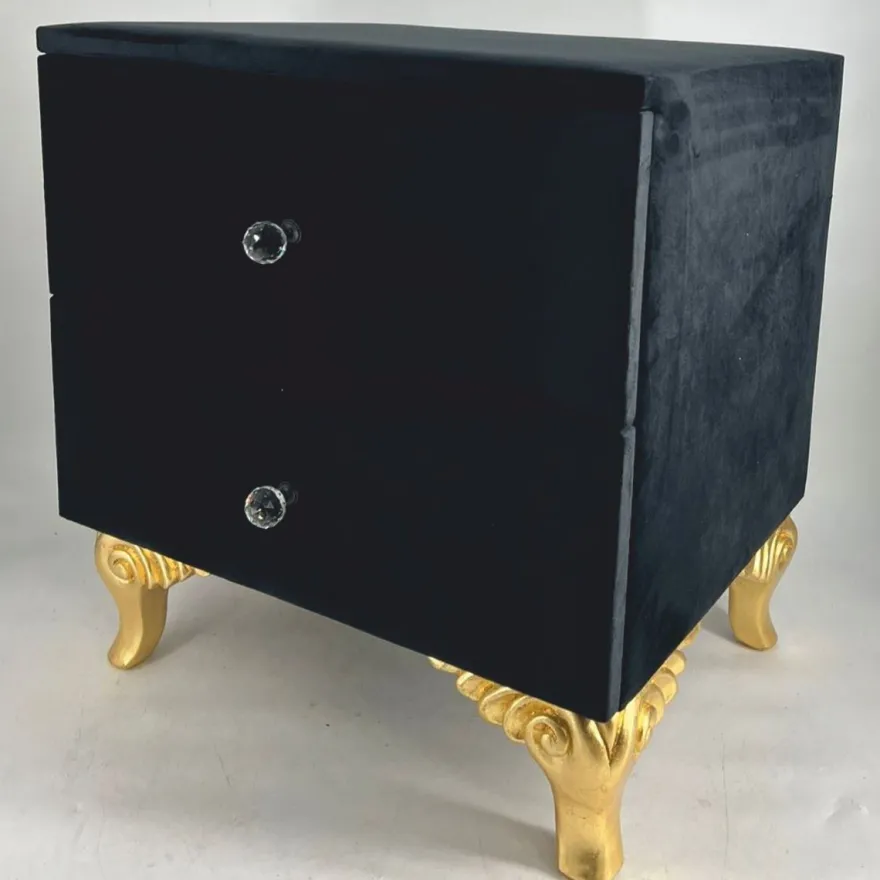Casa Padrino Barock Nachtkommode mit 2 Schubladen Schwarz / Gold - Barockstil Schlafzimmer Möbel