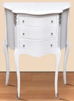 Casa Padrino Barock Nachtkommode Weiß / Silber - Massivholz Nachttisch - Beistelltisch mit 3 Schubladen - Handgefertigte Barock Möbel