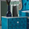Casa Padrino Barock Nachttisch mit Glitzersteinen und 2 Schubladen Türkis / Weiß / Silber 50 x 50 x H. 50 cm - Beistelltisch im Barockstil - Barock Schlafzimmer Möbel