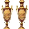 Casa Padrino Barock Porzellan Pokal Set Bordeaux Rot / Gold B20 H58 cm (2 Stück) - Grand Decor - Hotel Dekoration