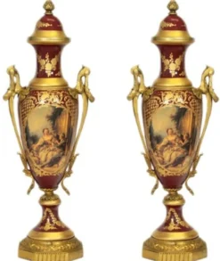 Casa Padrino Barock Porzellan Pokal Set Bordeaux Rot / Gold B20 H58 cm (2 Stück) - Grand Decor - Hotel Dekoration