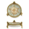 Casa Padrino Barock Porzellan Schale mit Bronze Putten Mint / Rosé / Gold 12,8 x 13,5 x H. 5,3 cm - Prunkvolle Deko Schale - Barock Deko Accessoires