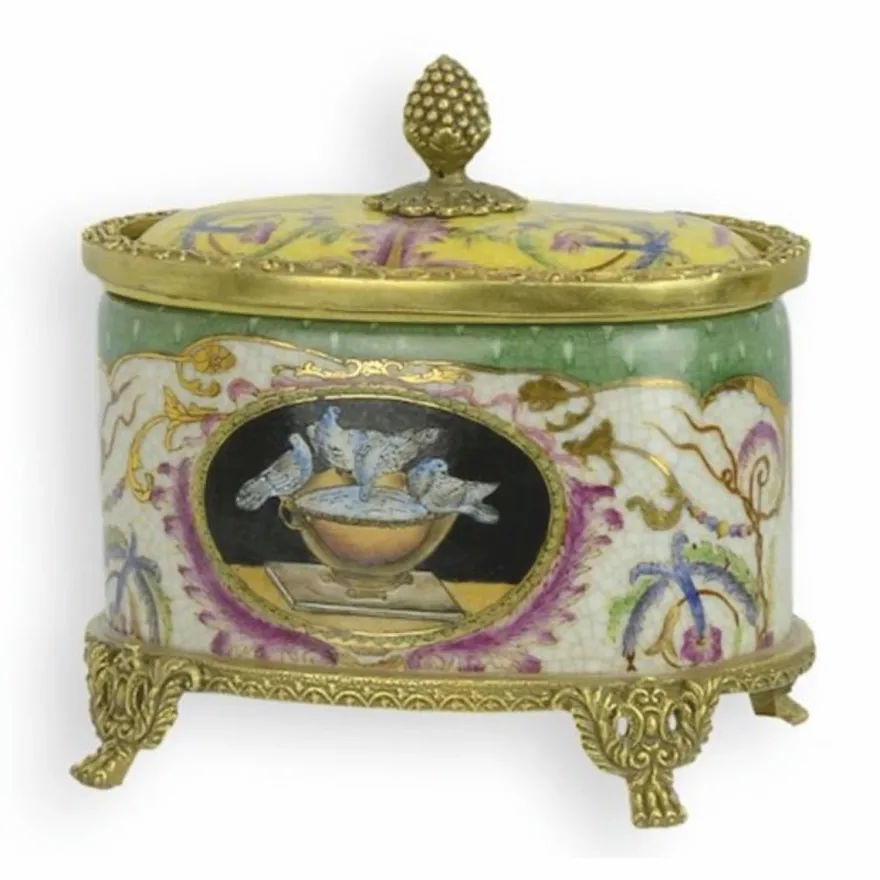 Casa Padrino Barock Porzellan Zuckerdose Bunt / Messing H. 12,2 cm - Deko Accessoires
