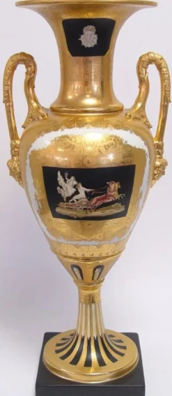 Casa Padrino Barock Porzellan Vase mit 2 Griffen - Limited Edition - Gold / Schwarz - Höhe 61 cm