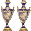 Casa Padrino Barock Porzellan Pokal Set Hellblau / Gold B 26 x H 63 cm - 2 Stück - Luxuriöse Hotel Dekoration