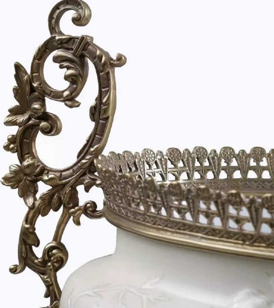 Casa Padrino Barock Porzellan Schüssel Grau / Weiß / Bronze H. 34 cm - Barock Deko Accessoires