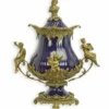 Casa Padrino Barock Porzellan Schüssel Dunkelblau / Messing H. 52 cm - Barock Deko