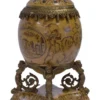 Casa Padrino Barock Porzellan Ei mit Deckel Mehrfarbig / Antik Messingfarben 20,5 x 15,4 x H. 28,3 cm - Prunkvolle Barock Deko Aufbewahrungsbox
