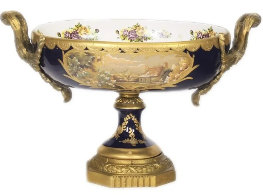 Casa Padrino Barock Porzellan Schale Kobalt / Gold, Breite 40 cm, Höhe 37 cm, Grand Decor, Hotel Dekoration