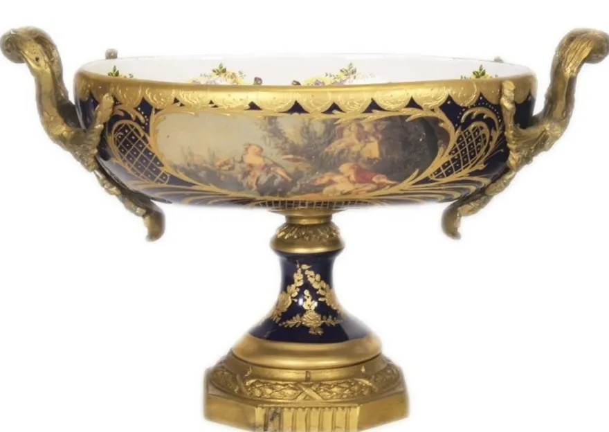 Casa Padrino Barock Porzellan Schale Kobalt / Gold, Breite 40 cm, Höhe 37 cm, Grand Decor, Hotel Dekoration