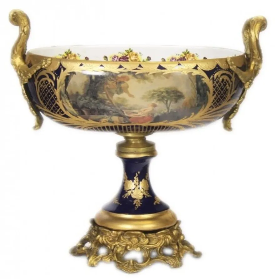 Casa Padrino Barock Porzellan Schale Kobalt / Gold - Grand Decor - 40 x 45 cm