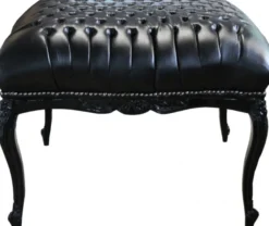 Casa Padrino Barock riesen Sitzhocker Schwarz / Schwarz Lederoptik 88 x 88 cm - Barock Möbel
