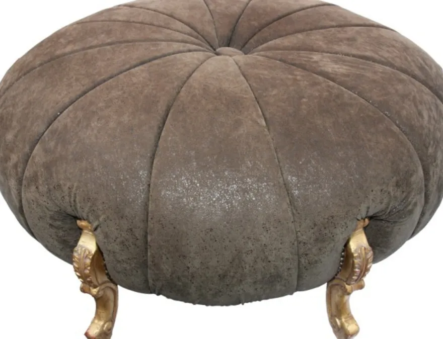 Casa Padrino Barock Rundhocker im Antik Stil, Braun Lederoptik und Gold, Durchmesser 122 cm