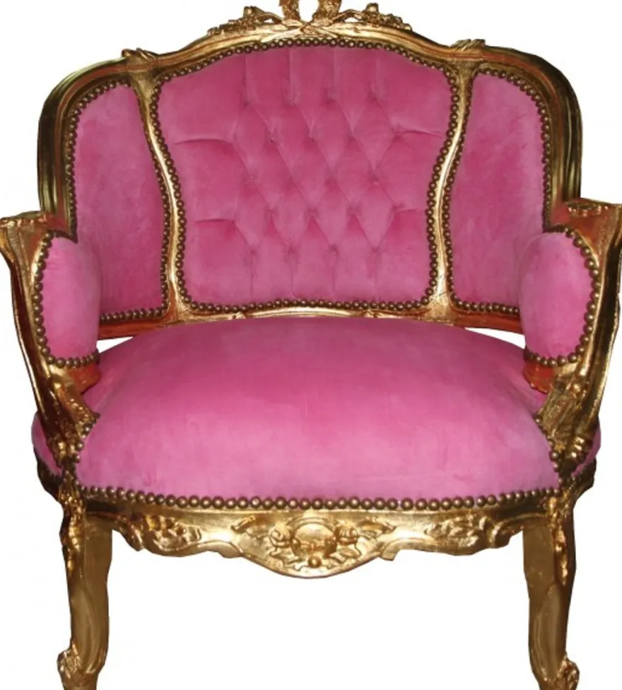 Casa Padrino Barock Salon Lounge Sessel Rosa / Gold - Cocktailsessel - 90 cm x 75 cm x 63 cm