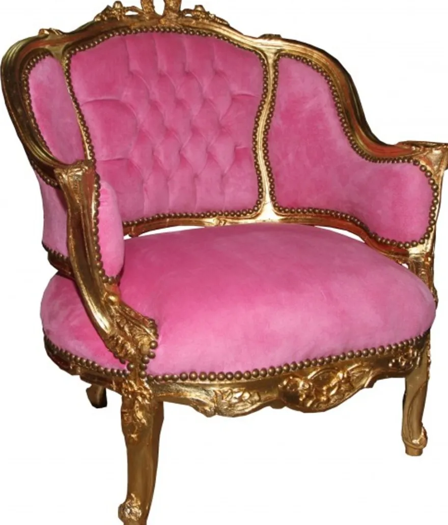 Casa Padrino Barock Salon Lounge Sessel Rosa / Gold - Cocktailsessel - 90 cm x 75 cm x 63 cm