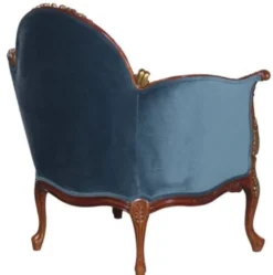 Casa Padrino Barock Salon Samt Sessel Blau / Braun / Messingfarben 86,5 x 71 x H. 94 cm - Barockmöbel