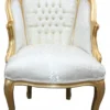 Casa Padrino Barock Salon Sessel Weiß / Gold, Handgefertigter Cocktailsessel aus Massivholz, 62 x 60 x 90 cm
