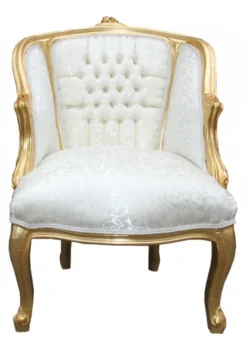 Casa Padrino Barock Salon Sessel Weiß / Gold, Handgefertigter Cocktailsessel aus Massivholz, 62 x 60 x 90 cm
