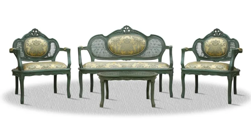 Casa Padrino Barock Salon Set mit Sitzbank 2 Stühlen und Tisch - Limited Edition