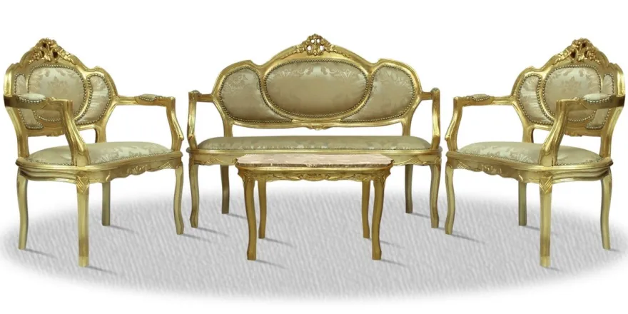 Casa Padrino Barock Salon Set mit Sitzbank 2 Stühle und Tisch - Hotel Möbel Antik Stil