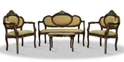Casa Padrino Barock Salon Set mit Sitzbank 2 Stühlen und Tisch - Hotel Möbel