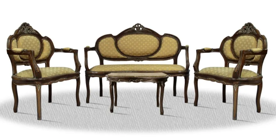 Casa Padrino Barock Salon Set mit Sitzbank 2 Stühlen und Tisch - Hotel Möbel