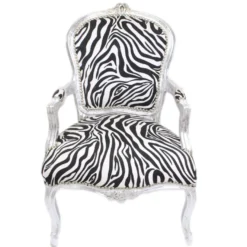 Casa Padrino Barock Salon Stuhl Zebra / Silber mit Armlehnen - Barockmöbel